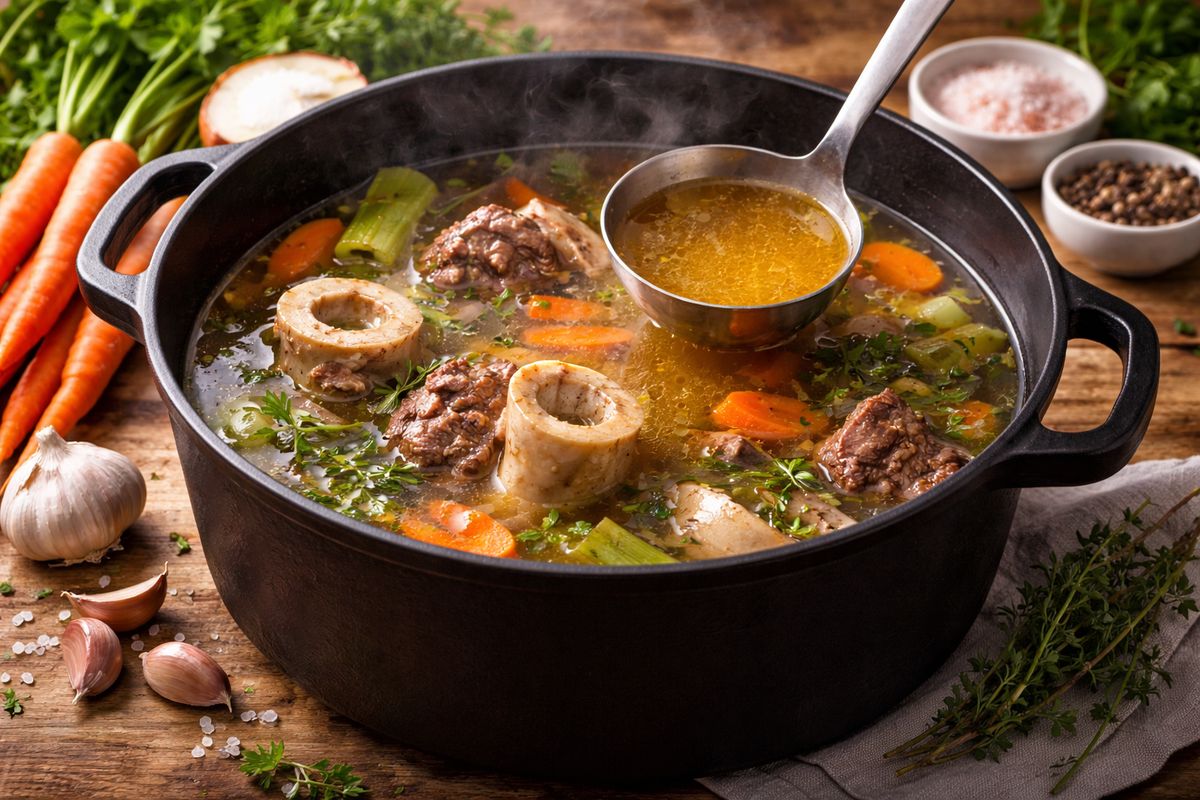 Bouillon d'os au collagène maison dans un faitout