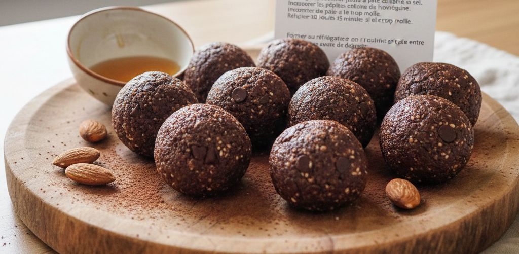 Boules énergétiques chocolat noir et amande sans cuisson