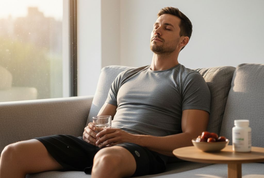 sportif fatigué buvant de l'eau à la rupture du jeûne pendant le ramadan