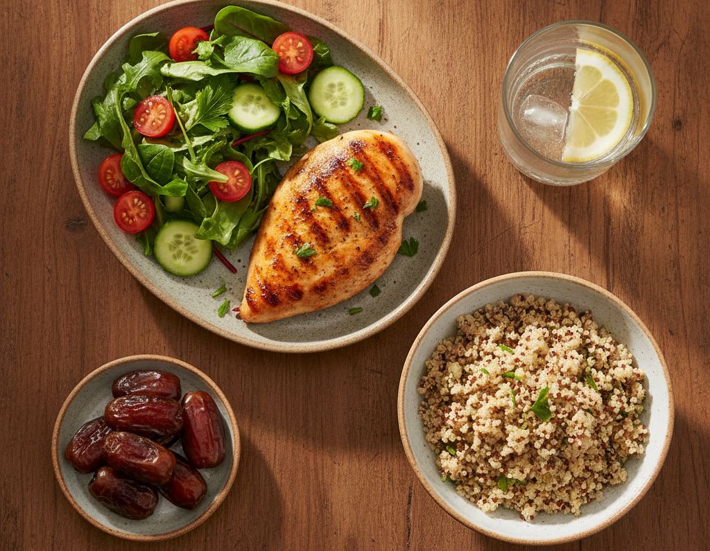 Balance et aliments sains pour illustrer la perte de poids pendant le ramadan