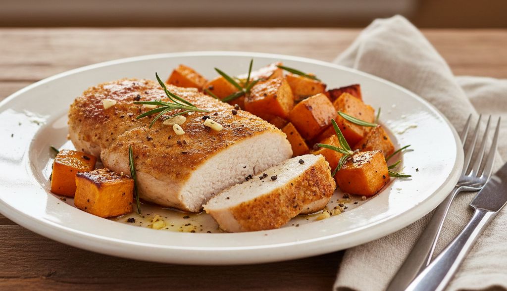 Poulet rôti au romarin avec patates douces rôties paléo