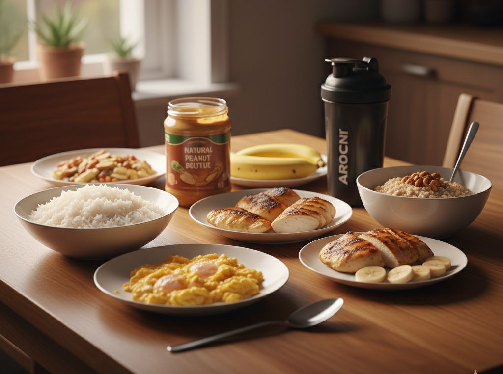 Repas calorique riche en protéines et glucides préparé pour la prise de masse pendant le ramadan