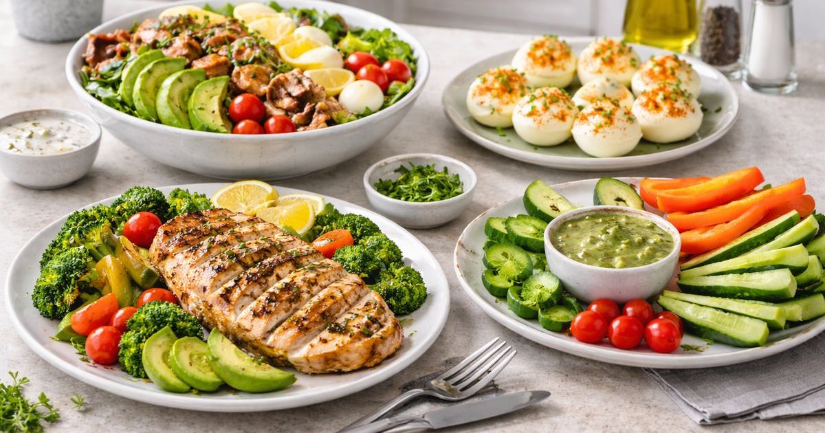 Sélection de plats low carb variés et appétissants