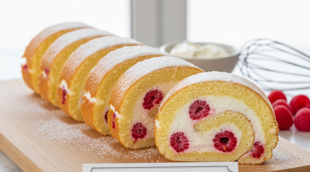 Roulé keto à la crème de mascarpone et aux framboises fraîches