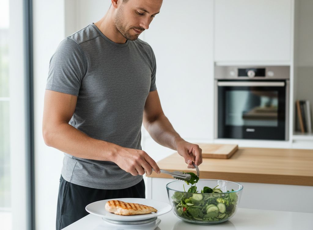sportif en sèche musculaire préparant un repas léger pour l'iftar pendant le ramadan